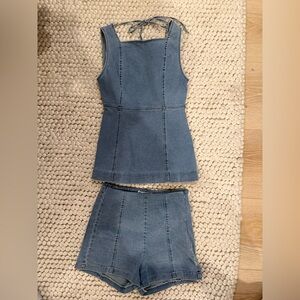 Denim Sleeveless Top and Shorts Set